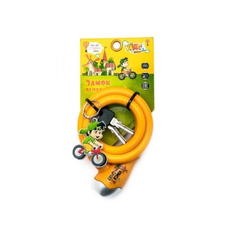 Замок велосипедный Vinca детский, c брелоком, 12*1000мм, желтый тросик, VS 560 yellow Travellor